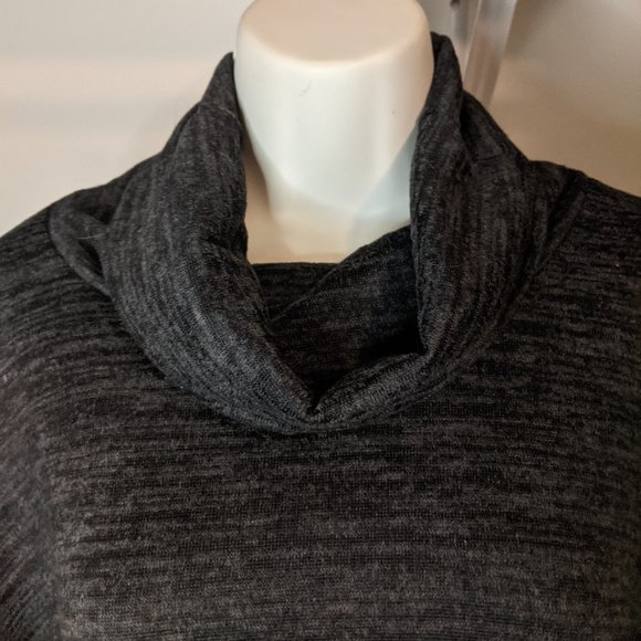 Charcoal Heather Gray Pullover Batwing Cowl Neck Sweater - Picture 3 of 8